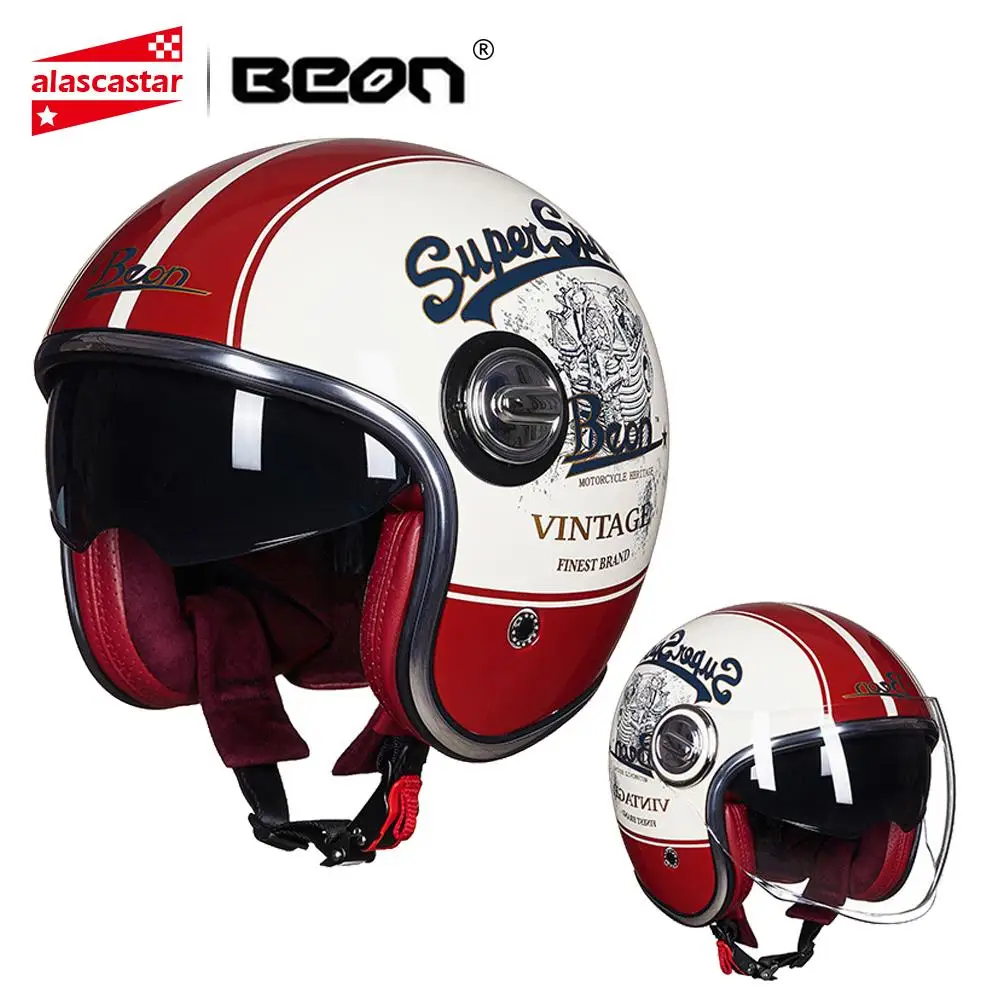 

BEON Motorcycle Helmet Men Motorbike Vintage Casco Moto Helmet 3/4 Open Face Capacete Scooter Helmet Motocross Double Visor