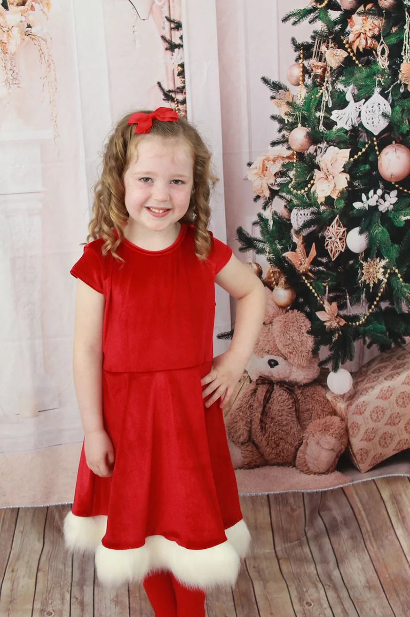 Рождественское платье для мамы и дочки Санта с длинным рукавом Xmas Семейные комплекты наряды одежда из хлопка красный
