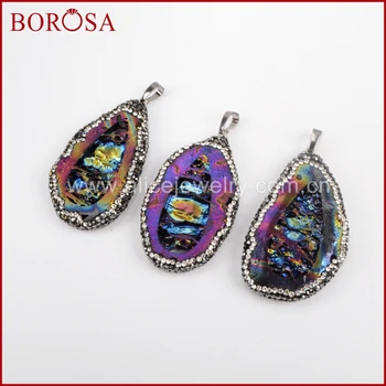 

BOROSA Druzy Gems Charm Pendant Bead,Freeform Natural Stone Crystal Paved Zircon Pendant Druzy Jewelry for Women JAB654