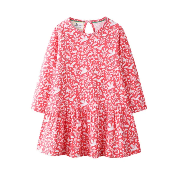 Jumping meter/Новое поступление; платья принцессы для девочек с изображением яблока; Хлопковое платье с модным принтом и длинными рукавами; одежда для детей; платья - Цвет: T7134 Pink