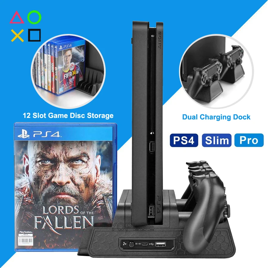 

PS4/Slim/Pro Vertical Stand Cooling Fan Dual Controller Charger Charging Dock Game Holder for Sony Playstation 4 Accessories