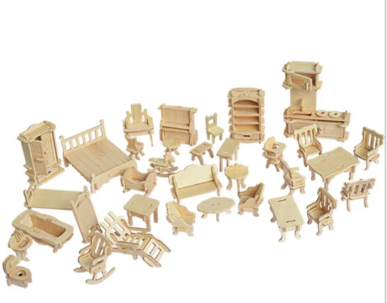 34 pcs /Set DIY 1:12 Doll House Mini Miniature Furniture Educational Dollhouse Furniture Toy 3d Wood Puzzle Building Model Toy 34 pcs /Set DIY 1:12 Doll House Mini Miniature Furniture Educational Dollhouse Furniture Toy 3d Wood Puzzle Building Model Toy