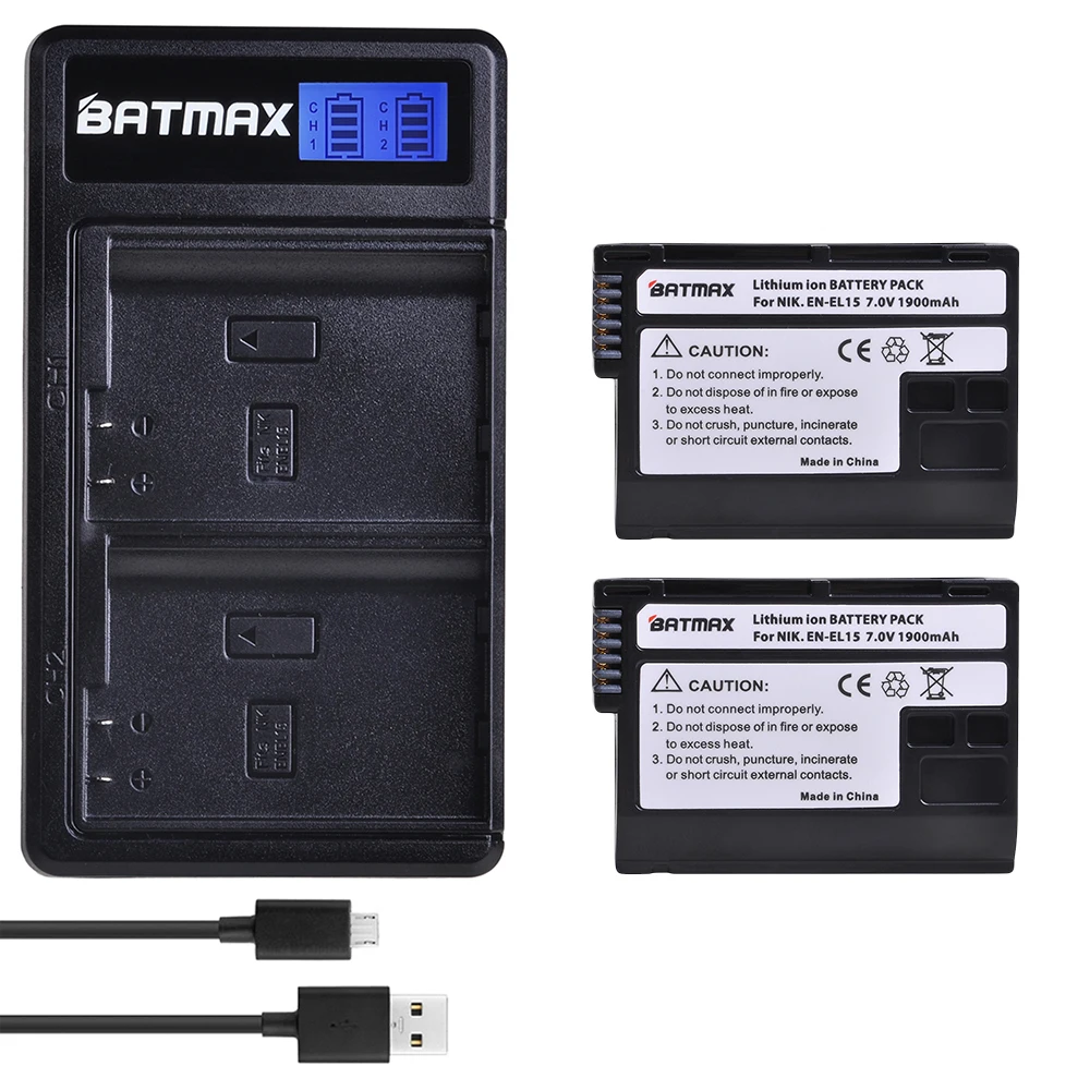 Batmax EN-EL15 ru EL15 ENEL15 EL15A Батарея+ ЖК-дисплей Dual USB Зарядное устройство для Nikon D600 D610 D600E D800 D800E D810 D7000 D7100 d750 V1 - Цвет: 2B with charger