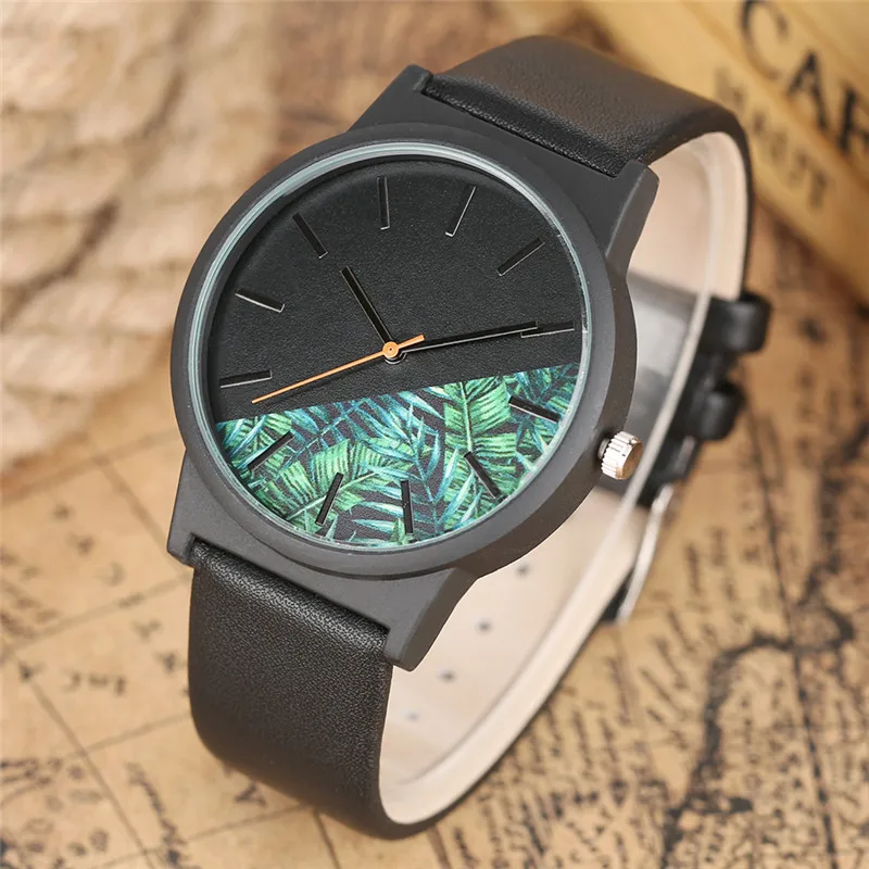 

Unique Quartz Tropical Jungle Design Women Watches Casual Leather Band Men Military Flower Ladies Watch Analog Clock 2018 New