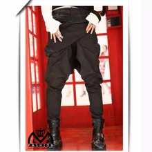 27-38 Для мужчин модные шаровары Штаны парикмахер прилив не связанные с основной личности обтягивающие штаны висит промежность Штаны певица костюм