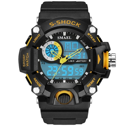 Новые модные спортивные часы для мужчин, водонепроницаемые, S-Shock, военные часы, светодиодный, кварцевые, двойной дисплей, для улицы, мужские наручные часы, Reloj Hombre - Цвет: Цвет: желтый