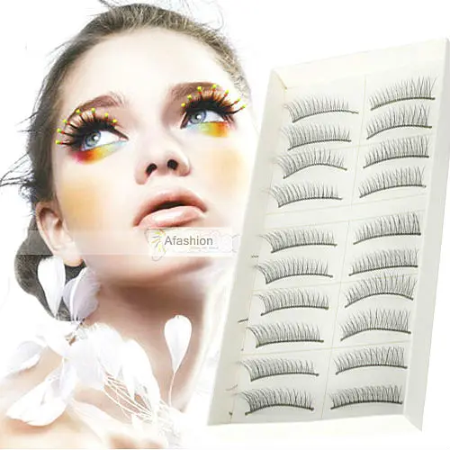 

10 Pairs Handmade Natural Cross False Eyelash hand to make up Look Transparent Stem Makeup Fake Lashes Free Shipping