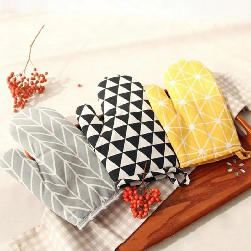 1Piece Kitchen Anti Scalding Gloves White lattice Black Yellow Gray lattice For Oven Kitchen Cooking microwave gloves baking BBQ (6)
