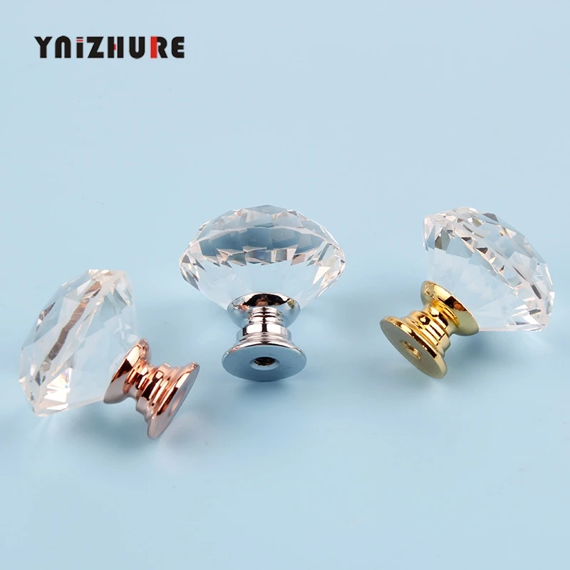 YNIZHURE 30mm Diamond Shape Crystal Glass Knobs Cupboard Pulls Drawer