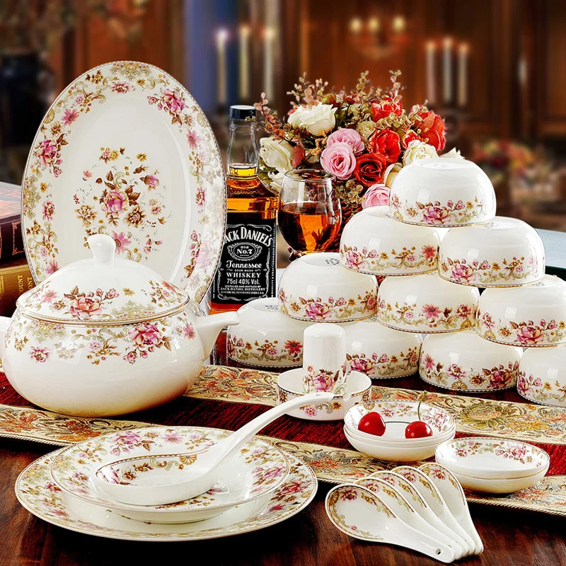 56 pcs household ceramic tableware Bone china dinnerware Korean style