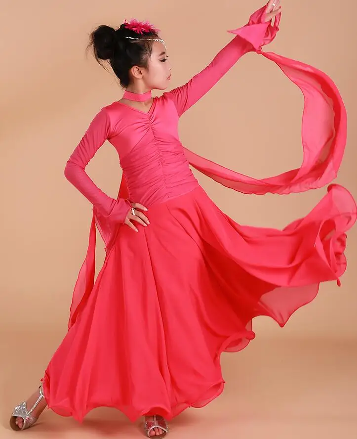 Детский танцевальный зал состязание платье Детское бальное платье, для вальса платье без рукавов Танцы платье красного и черного цвета на XYW 060 - Цвет: Розовый