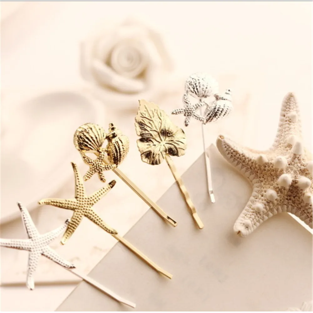 

Women Metal Star Shell Conch starfish Side Hairclip Pin Barrette Hair Accessory