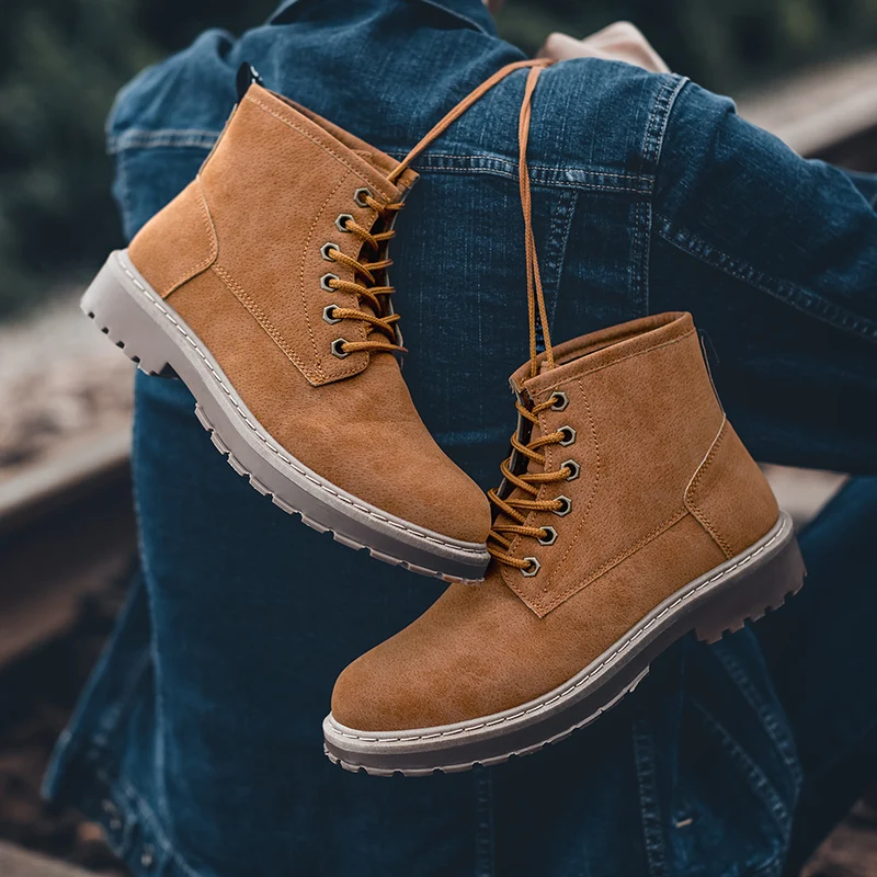 

Fashion Men's Casual Shoes Brand Comfortable Breathable Men Work Shoes Ankle Lace-up Trend High Top Martin Boots Zapatos Hombre