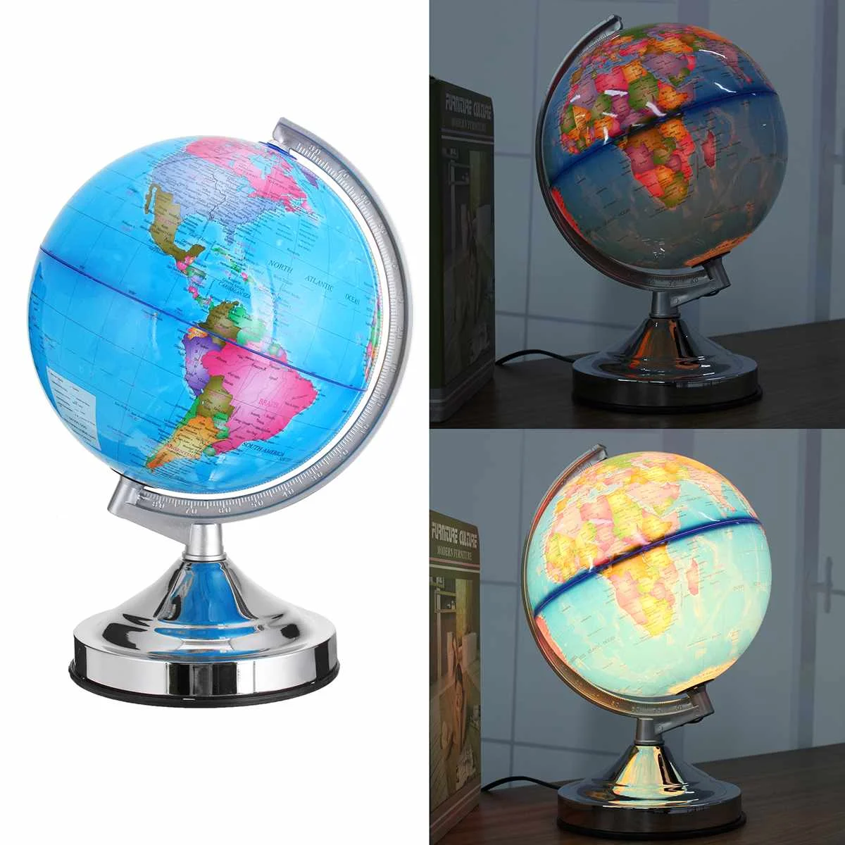 110 В/220 В ЕС/США штекер глобус Карта мира с светом 3 яркий Отрегулируйте светодиодный для дома или офиса, декоративные земли, география образовательные принадлежности