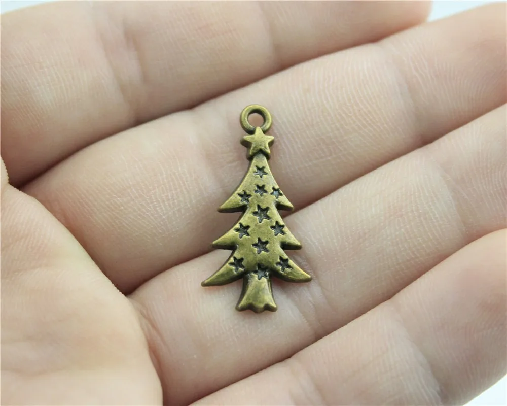 WYSIWYG 15pcs Charms Christmas Tree Pine Tree Star Tree Antique Silver Antique Bronze 27x14mm