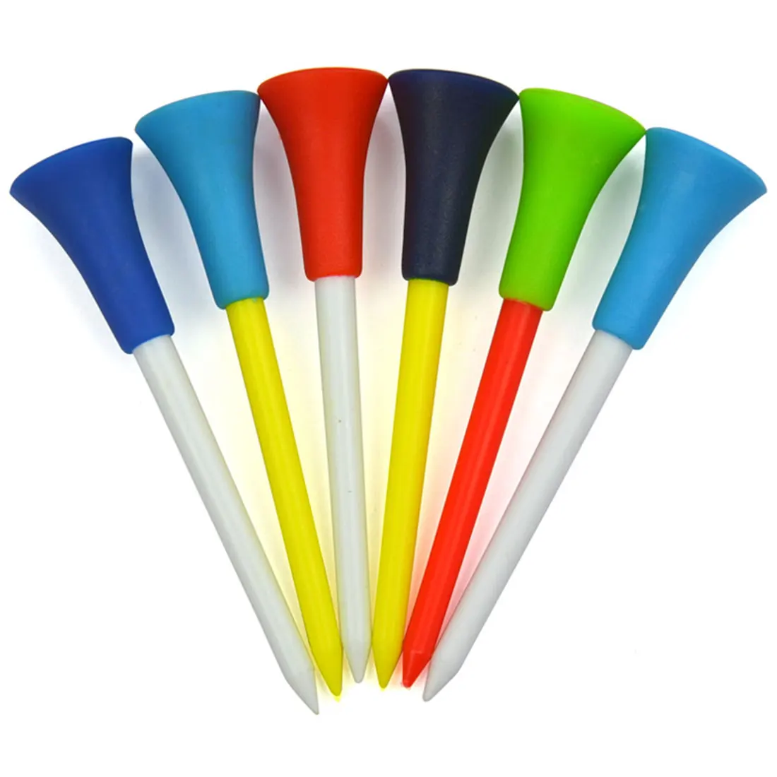 50pc Multi Color Plastic Golf Tees 83mm Durable Rubber Cushion Top Golf