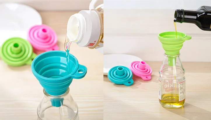 

1PC High Quality New Mini Silicone Gel Foldable Collapsible Style Easy Clean Funnel Hopper Kitchen cooking tools