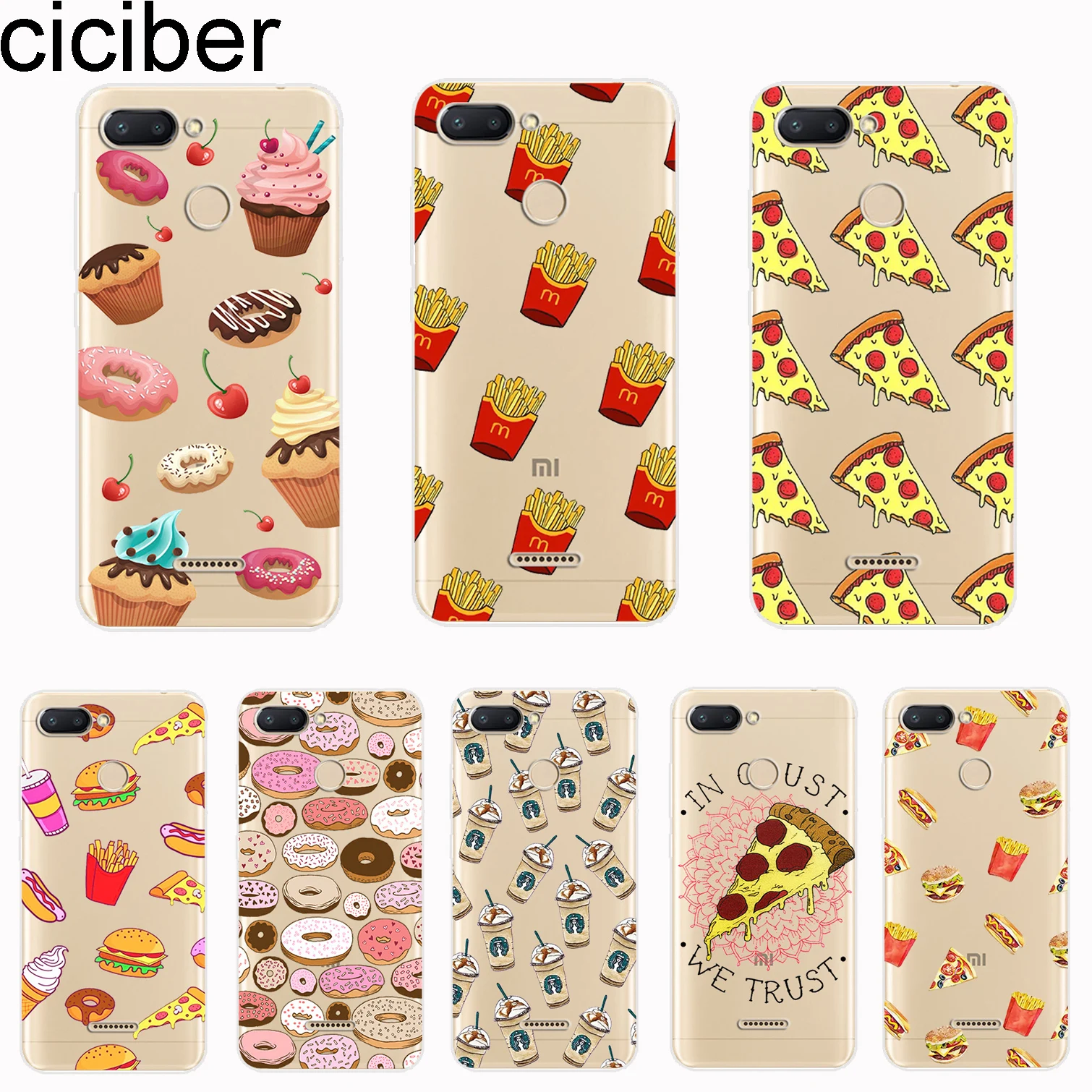 ciciber Cover For Xiaomi Redmi 6 5 4 3 A X S Plus Pro S2 Phone Cases Note 7 Soft TPU Food Pizza Burger |