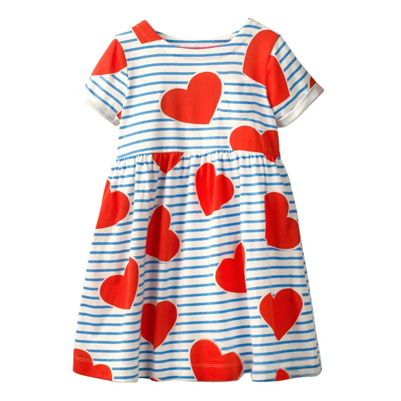 

Jumping Meters Brand Stripe casual Girl dresses summer hearts baby 100% cotton dresses 2019 clothing short sleeve kids dresses