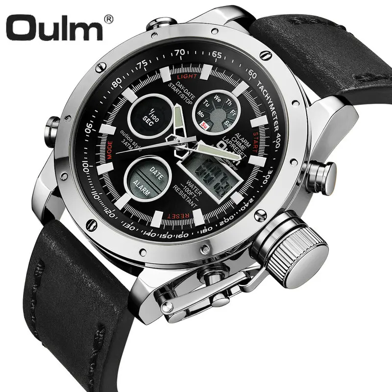 OULM Модные Спортивные Dual Time Часы Для мужчин цифровой Подсветка Дисплей хронограф сигнализации Многофункциональный Водонепроницаемый