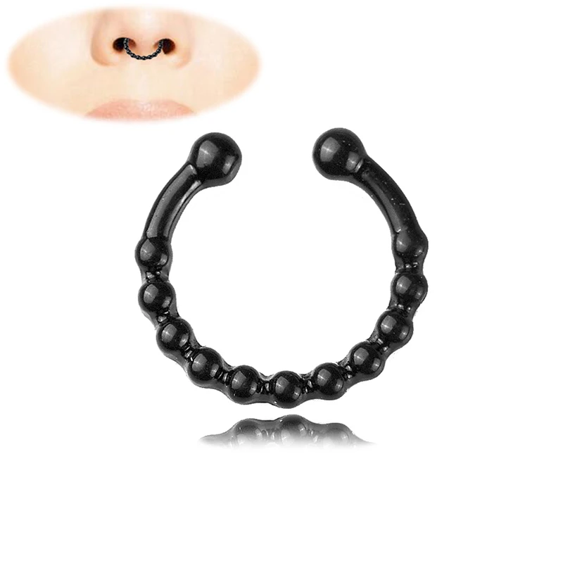 

Charms Black Fake Septum Clicker Nose Ring Non Piercing Hanger Clip on Jewelry for Women