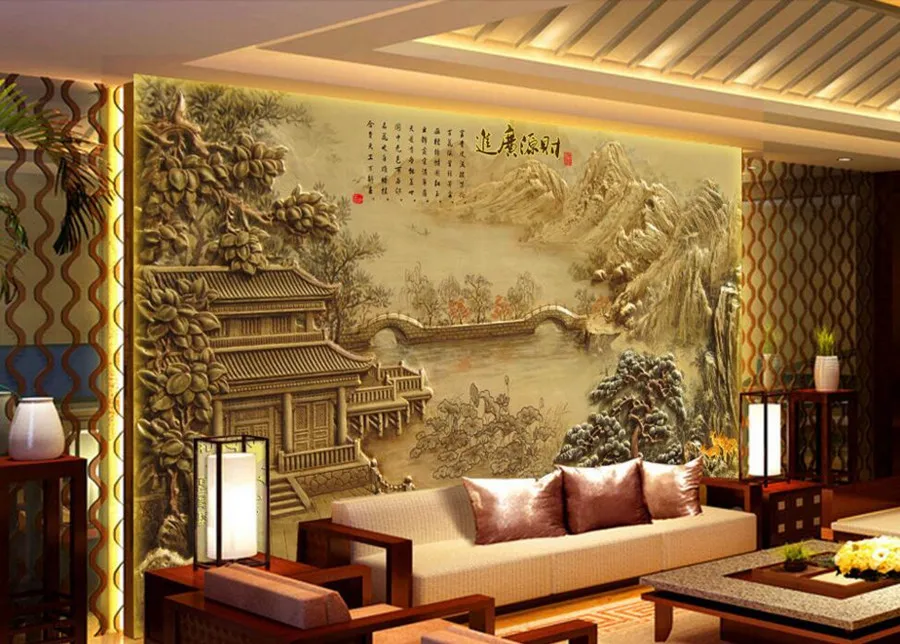 Настенные 3D обои на заказ Классический павильон рельефный пейзаж фоновая стена