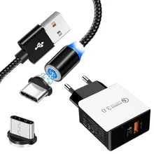 Магнитный USB кабель типа C и Адаптивное QC 3,0 быстрое зарядное устройство для телефона Galaxy feel 2 S8 huawei P20 lite P30 Pro mate 10 9 Honor 20 8