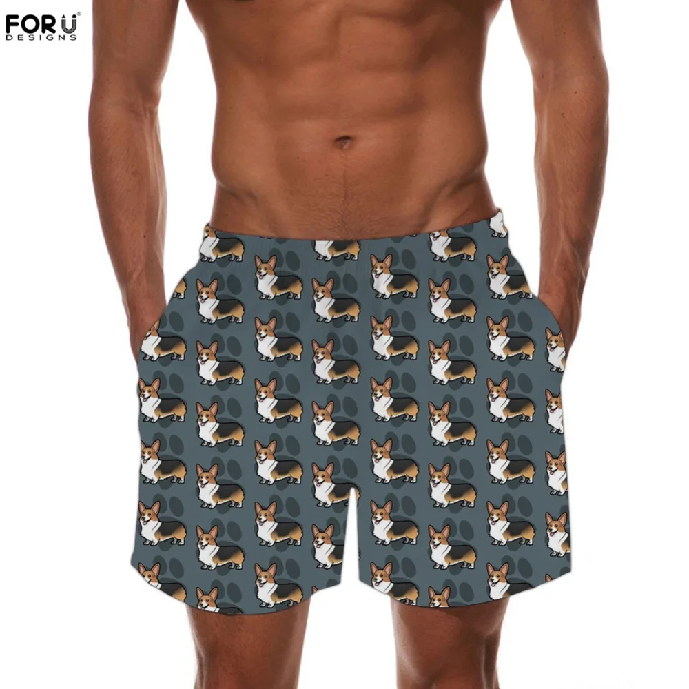 

FORUDESIGNS Cute Animal Corgi Dog Printing Men Streatwear Trunks Qucik Dry Elasticity Waist Work Our Gyms Shorts Plus Size Short