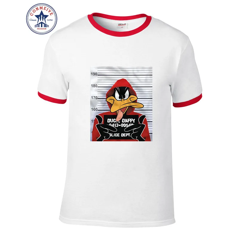 Летняя натуральная футболка с коротким рукавом, мужская одежда Looney ttes Daffy Duck Mugshot, хлопковая забавная футболка для мужчин - Цвет: as the picture