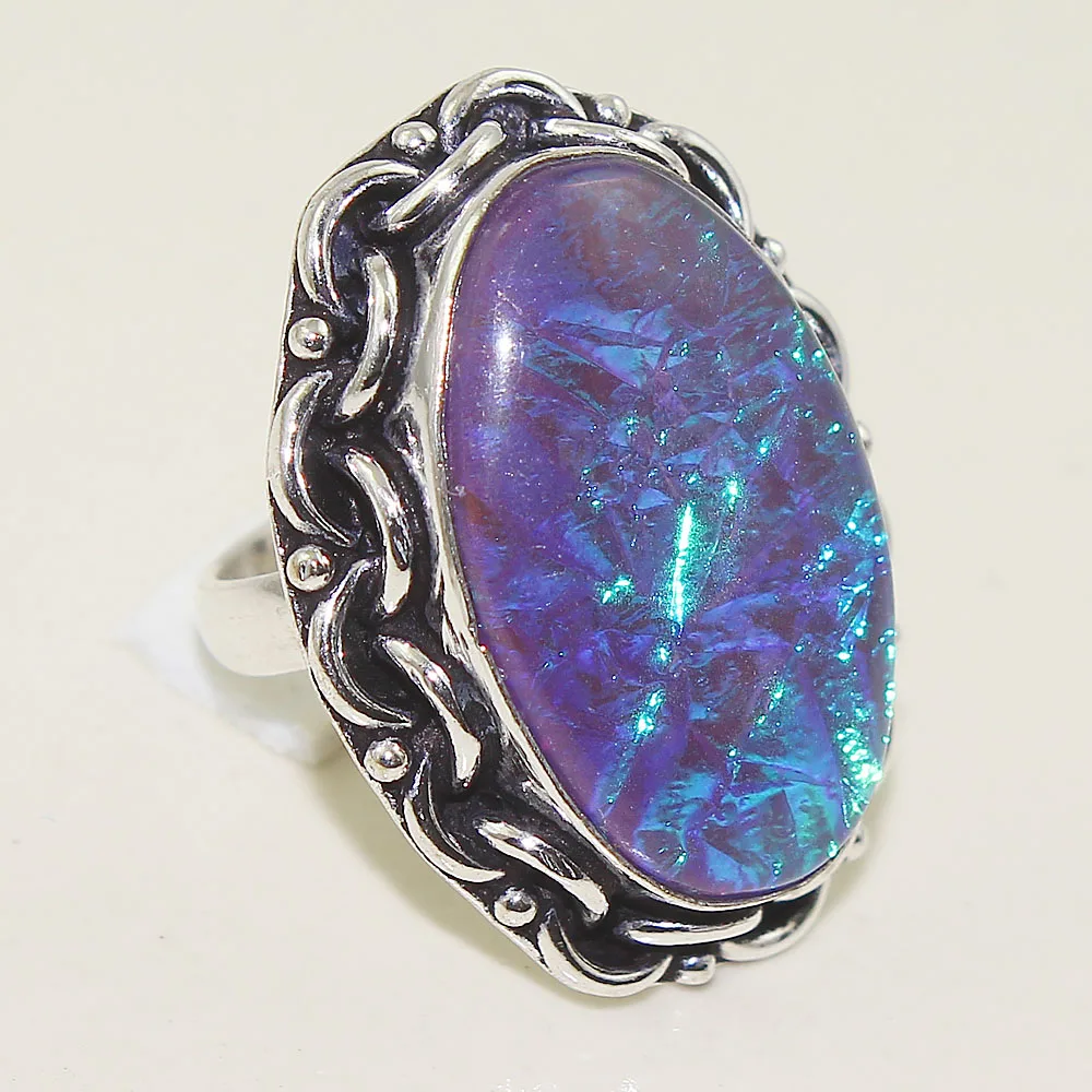 

Dichroic Glass Ring Silver Overlay over Copper , Size: 7.25 , R2022