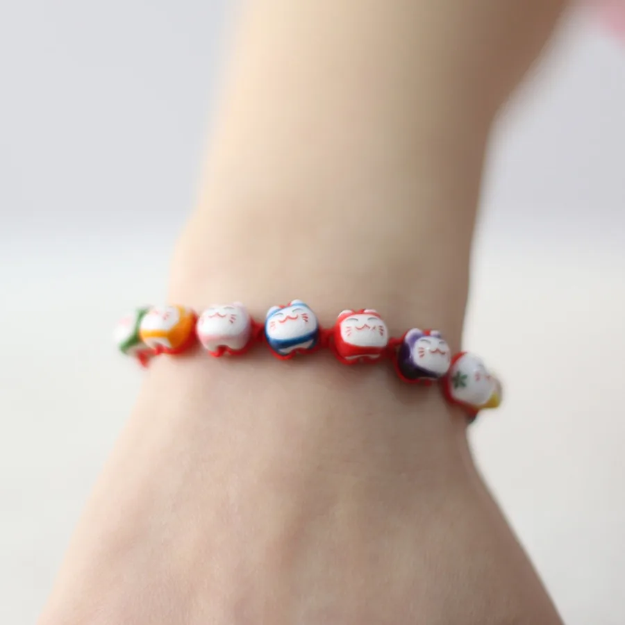 friendship bracelets color ceramic Lucky cat cute red rope bracelet jewelry jewelry lovers this animal year bracelets & bangles