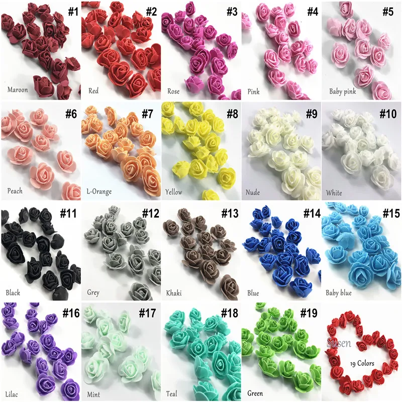 

50pcs DIY 3cm PE Rose Wedding Hand Artificial Single color Foam Roses For make head Flower Heads Kissing Balls Party Decoration