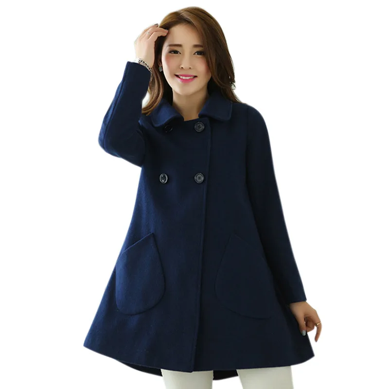 2019 Newly Hot Women Autumn Coat Double Breasted Wool Peacoat Turn-down Collar Female Jacket MSK66