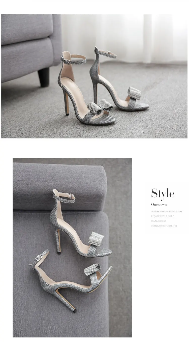 GENSHUO/женские босоножки на высоком каблуке; Sandale Femme; коллекция года; Летняя обувь; женские блестящие Серебристые босоножки; пикантная женская обувь для вечеринок; Mujer