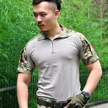 Мужская тактическая Мультикам рубашка с коротким рукавом камуфляжная охотничья боевая рубашка Пейнтбольная одежда военная форма