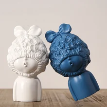 Милый короткий бант девушка смола статуя креативная Модель персонажа Смола Ручная статуя украшение для дома