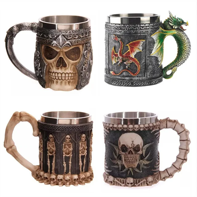 New Funny Cool Resin Stainless Steel Coffee Mugs 3D Skull Pirate Knight Drinking Tea Milk Cup Grip Creative Copo New Funny Cool Resin Stainless Steel Coffee Mugs 3D Skull Pirate Knight Drinking Tea Milk Cup Grip Creative Copo