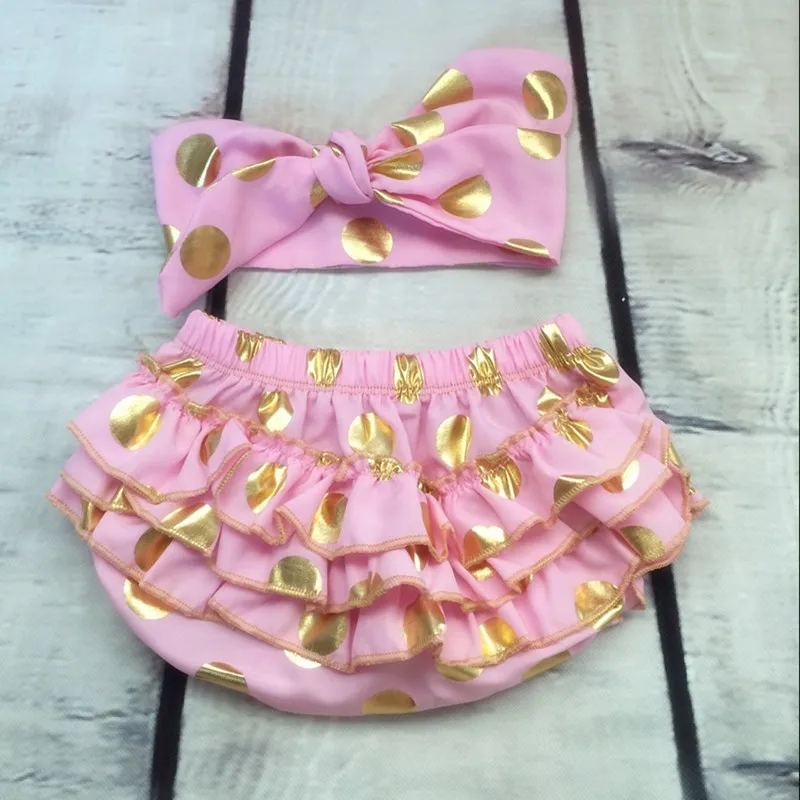 Buy Metallic Gold Polka Dots Ruffle Baby Bloomer Set