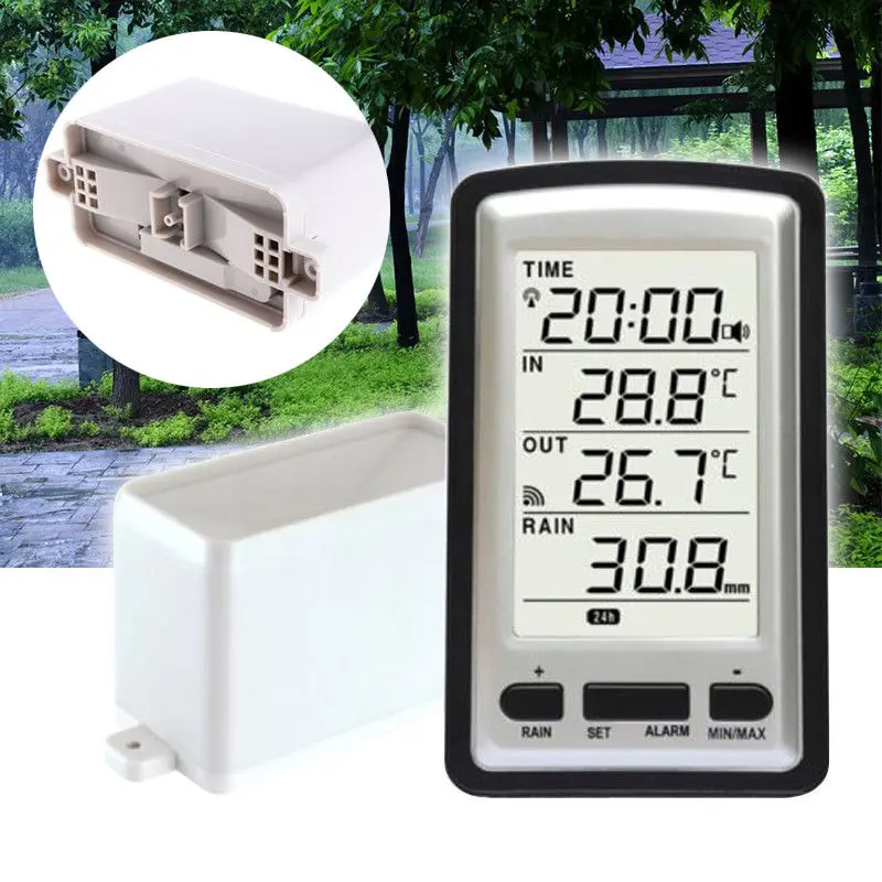 

12 /24 hour Weather Thermometer 433MHz Display LCD Wireless Rain Gauge Station Digital Outdoor Indoor Sale Newest