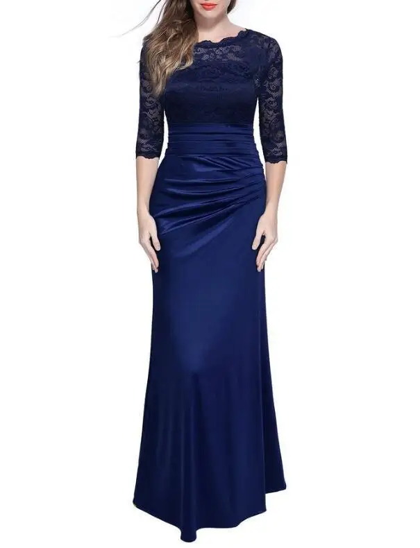 Backlake New Arrivals Satin Mother Of The Bride Dresses Lace Mid Sleeve With Zipper Back Design Sheath Dress Floor Length - Цвет: blue