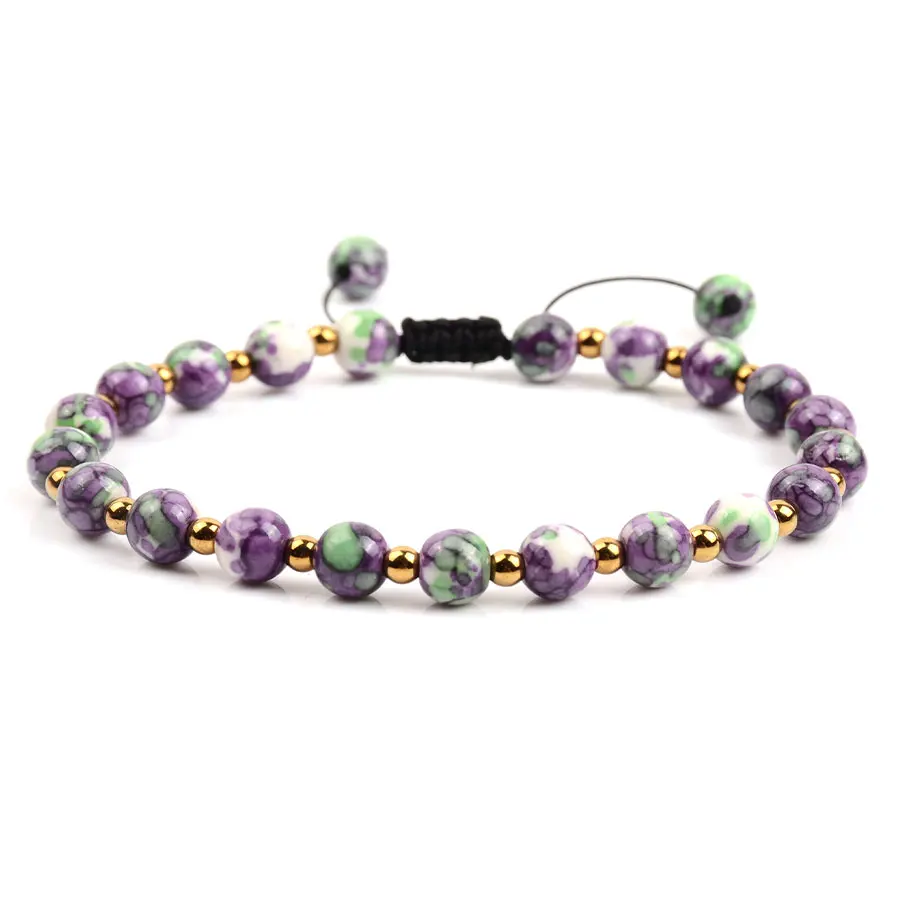 Natural Purple Rainbow Stone Beads Bracelet Hand Chain Lucky Adjustable Bracelet Bohemia Bracelets Unisex Wrist Men Women Gifts (9)