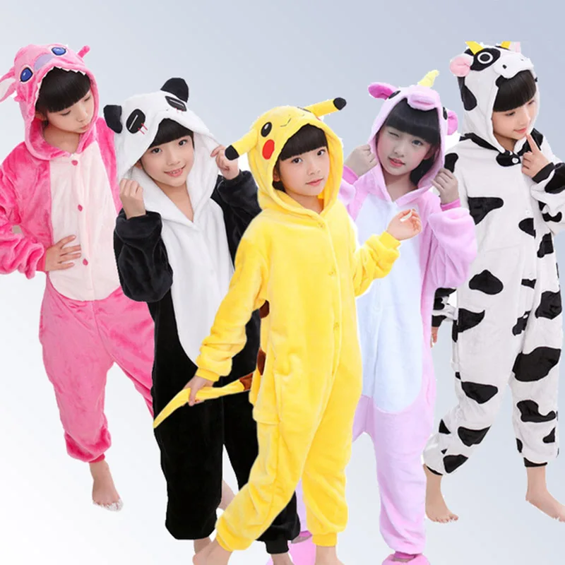 2019 New Flannel Baby Boys Girls Pajamas Animal Unicornio Stitch Dinosaur Panda Pyjamas Kids Sleepwear cosplay Onesie 4-12 Year.