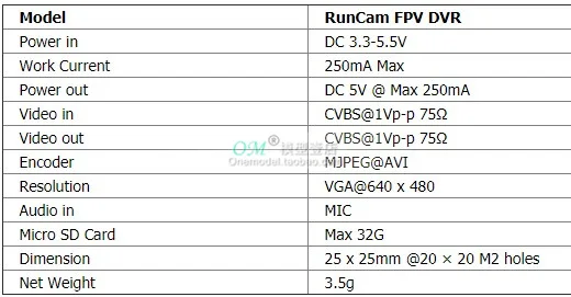 RunCam Мини FPV DVR без потерь видео выход DC 3,3-5,5 В для VTX для Мини FPV RC гоночный Дрон Квадрокоптер запчасти