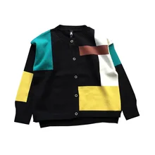 Rlyaeiz/Коллекция года, свитер для маленьких мальчиков Повседневный Детский кардиган, весенний цветной Хлопковый вязаный свитер с длинными рукавами в стиле пэчворк