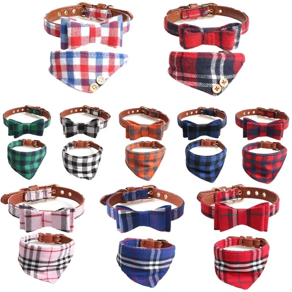 

Plaid Pet Cat Dog Collar leash Bandana Check British Style collier chien New for Small Midlle Chihuahua Pug Perro Supplies