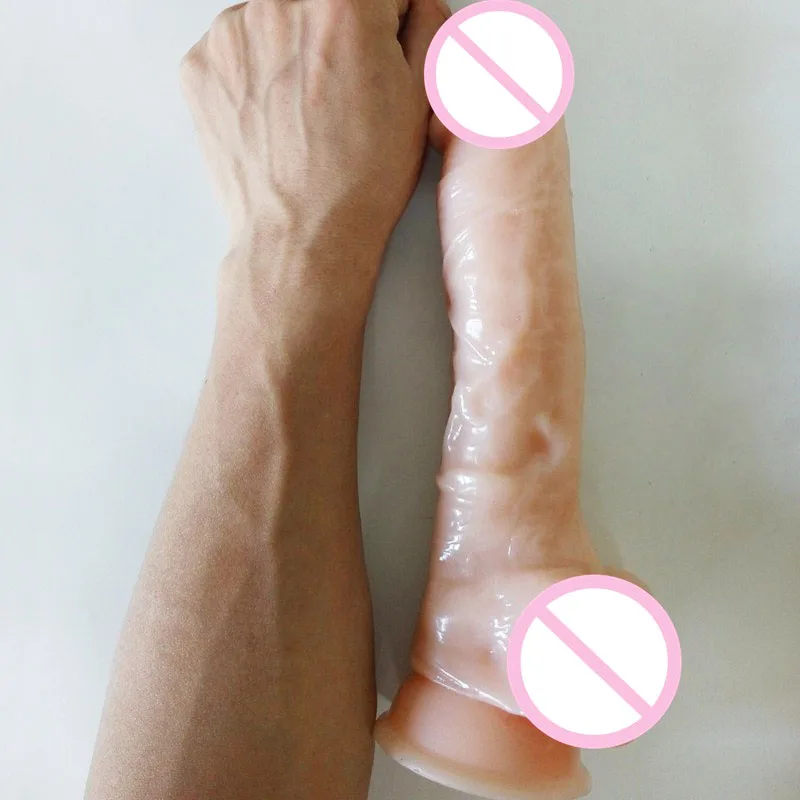 Real silicone big font b dildo b font realistic sofe rubber large penis strong suction cup