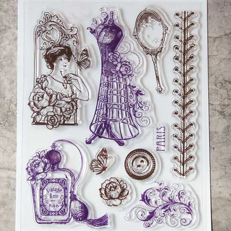 

French Paris Dress Lady Clear Stamps for Scrapbooking DIY Silicone Seals Photo Album Embossing Folder Paper Maker Template Decor