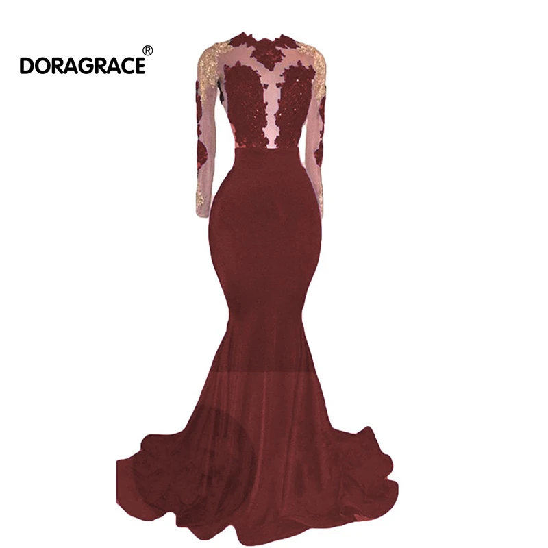 

Doragrace robe de soiree Applique Beaded Open Back Prom Dresses Long Evening Gowns Dubai Party Dresses