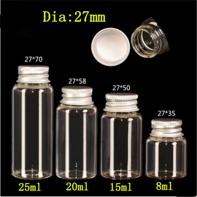 

8ml 15ml 20ml 25ml Glass Bottles Jewelry Packing Aluminium Cap Empty Jars Drifting Vials Hyaline Vitreous Containers 50pcs