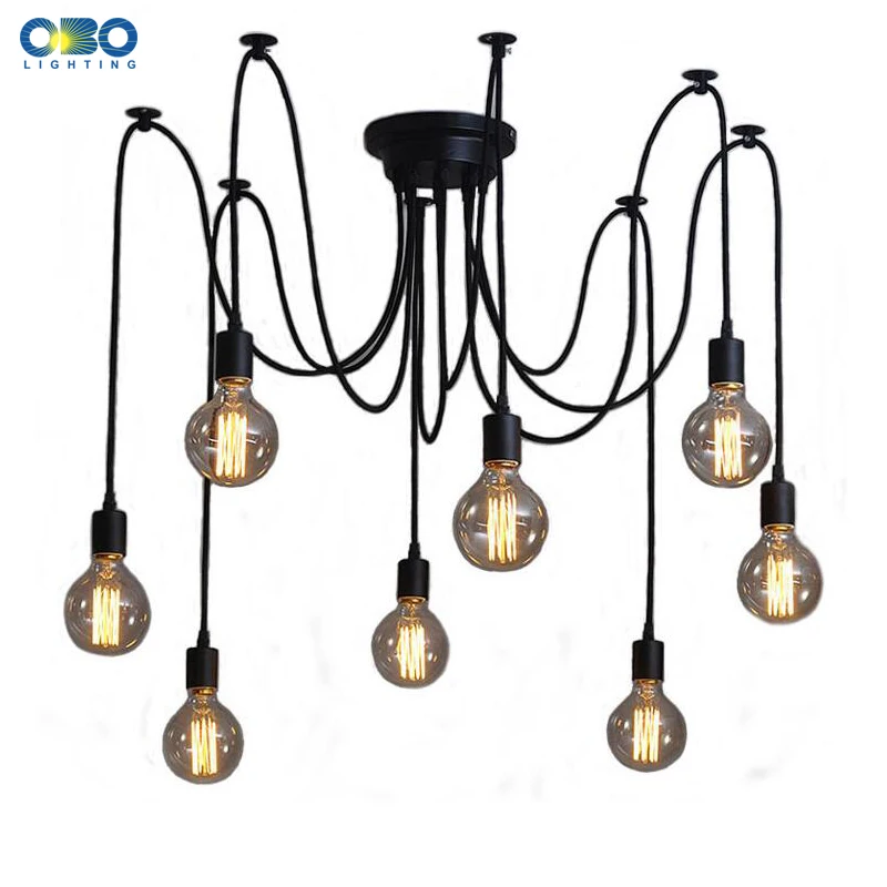  DIY Vintage Black Cord Multiple Light Sources Simple Pendant Lamp Dining Room Coffee 1-2m Wire Spid - 32940750106